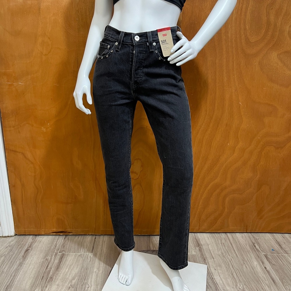 Levi's 501 Original High Rise Straight Leg Jean Black Studded Women Size W26 L30
